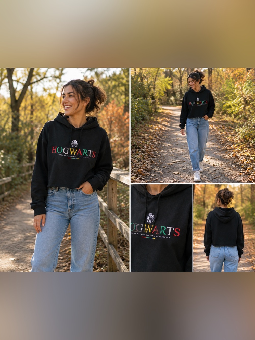 Harry Potter Hogwarts Black Cropped Pullover Hoodie Size Small